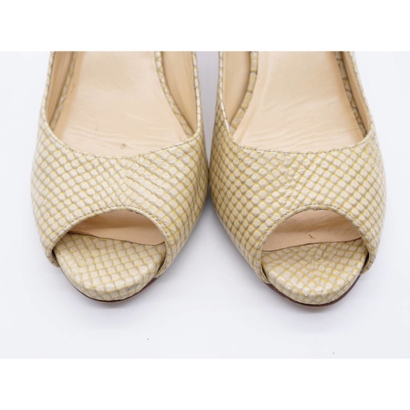 Cole Haan Heels Womens 8 Tan Snake Print Leather Peep Toe Stacked Heel Pumps - Picture 6 of 12